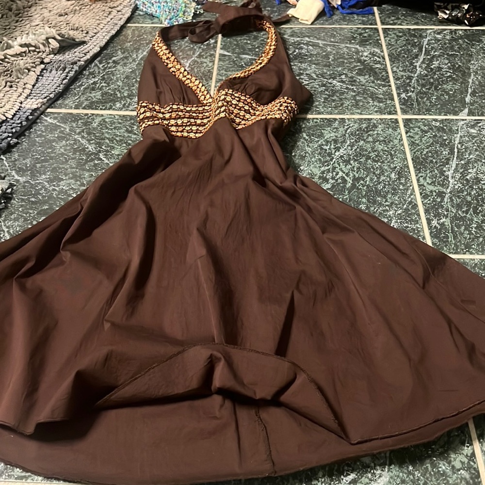 brown tie dress